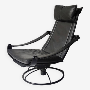 Åke Fribytter black leather armchair for Nelo möbel from the 70s