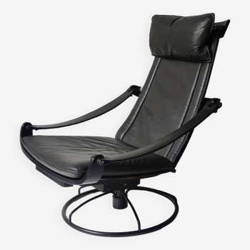 Fauteuil en cuir noir Åke Fribytter pour Nelo möbel année 70