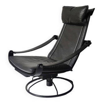 Fauteuil en cuir noir Åke Fribytter pour Nelo möbel année 70