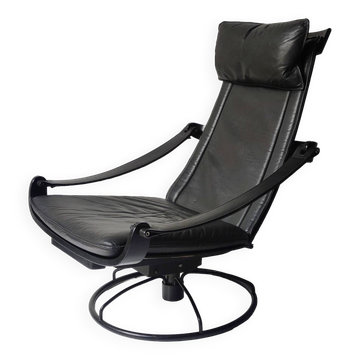 Fauteuil en cuir noir Åke Fribytter pour Nelo möbel année 70