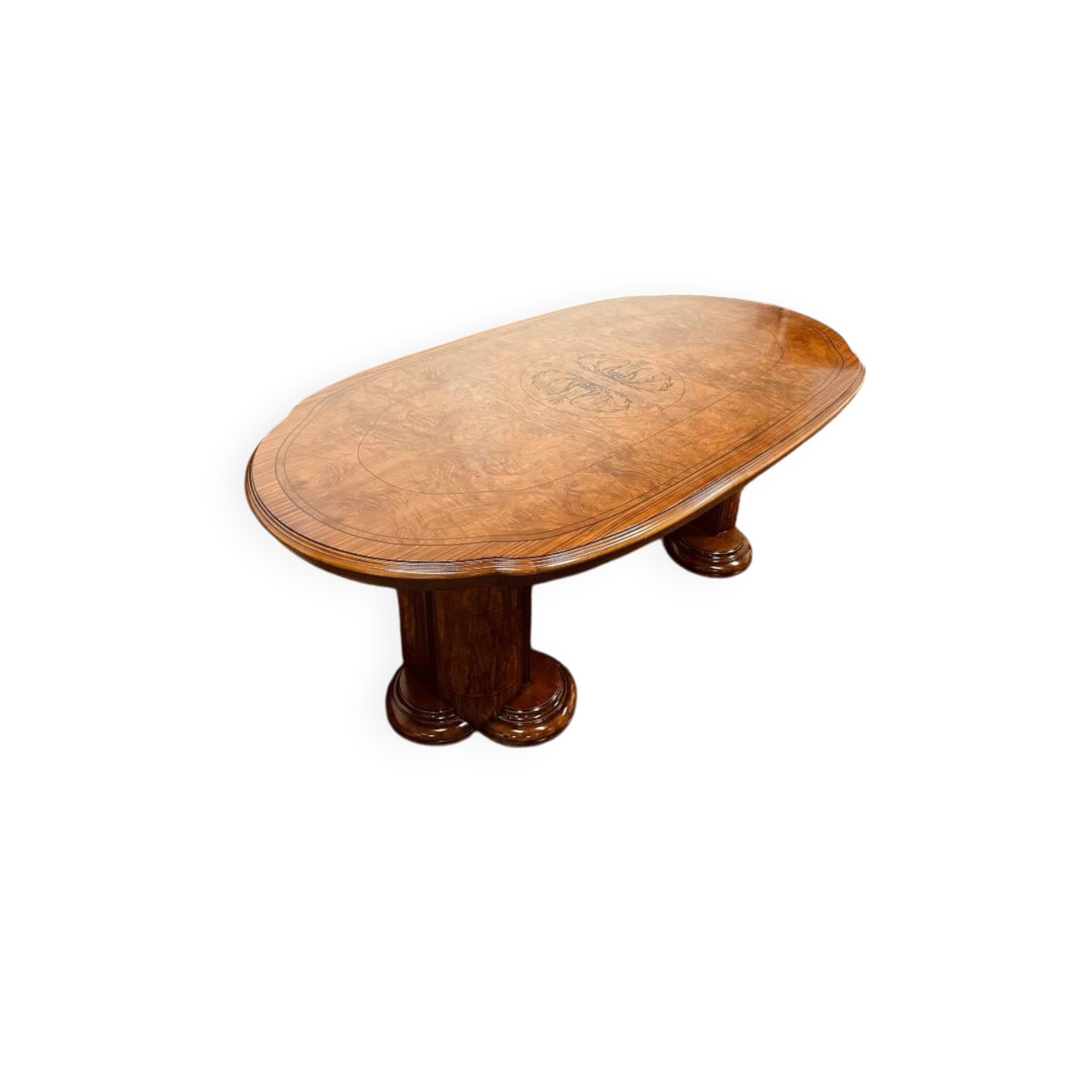 Table à manger antique en bois de loupe italienne