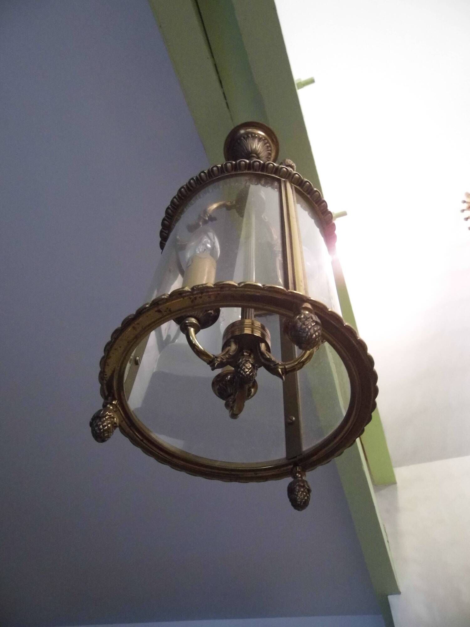 Entrance antique, vestibule lantern in gilded bronze, suspension, Louis XV style