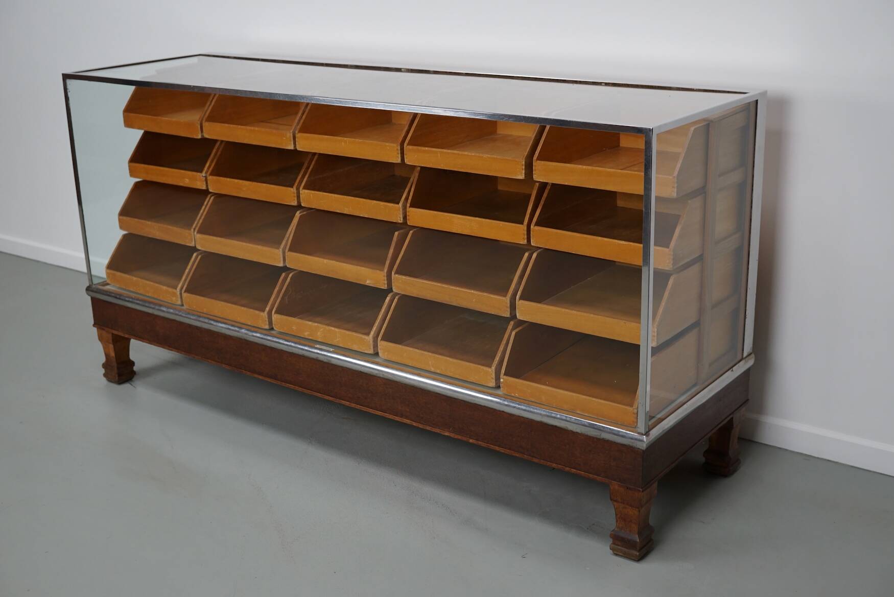 Vintage British maple & oak haberdashery cabinet or shop counter, 1930s