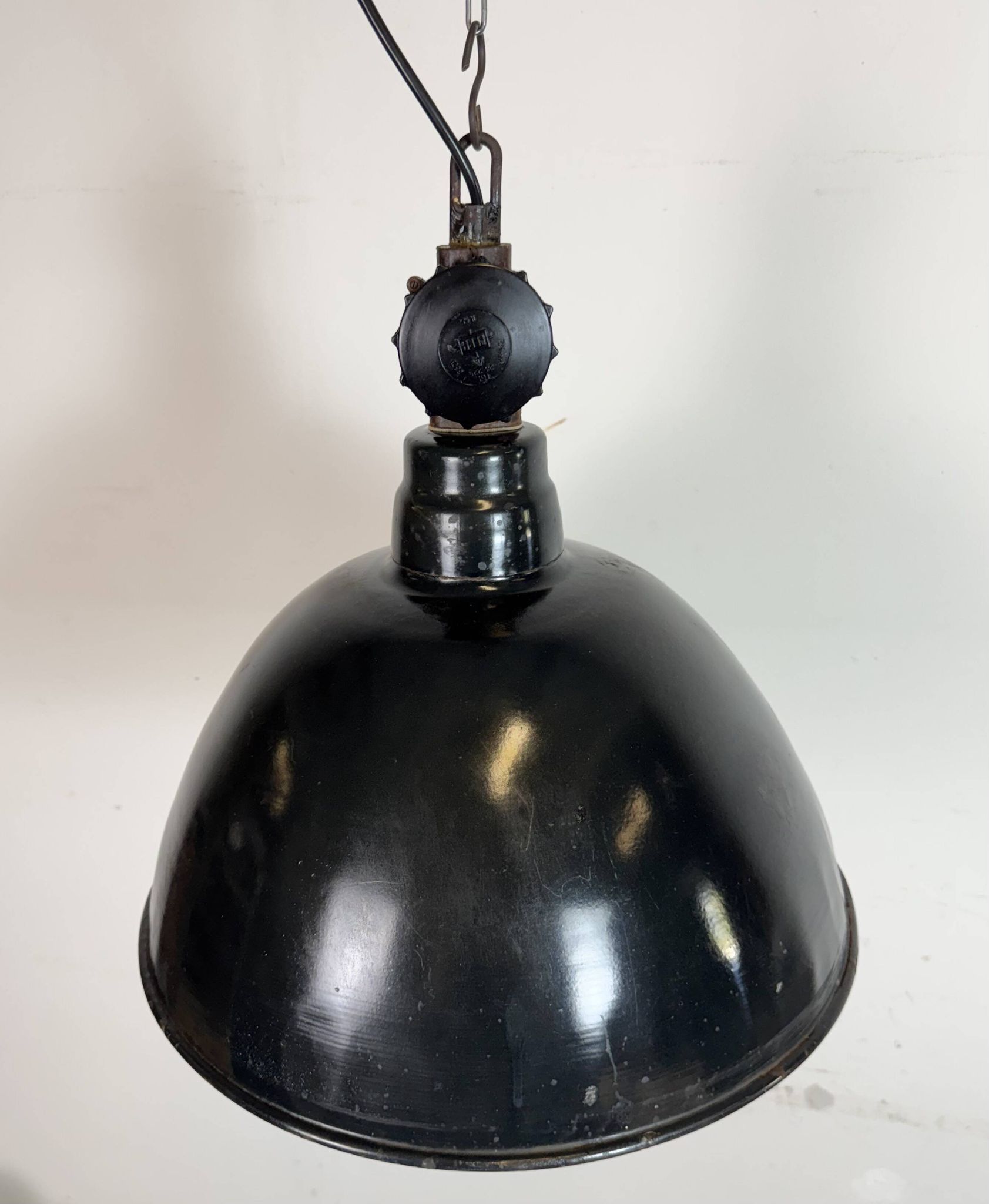 East German Black Enamel Factory Light by Lbd Veb Leuchtenbau Dresden, 1950