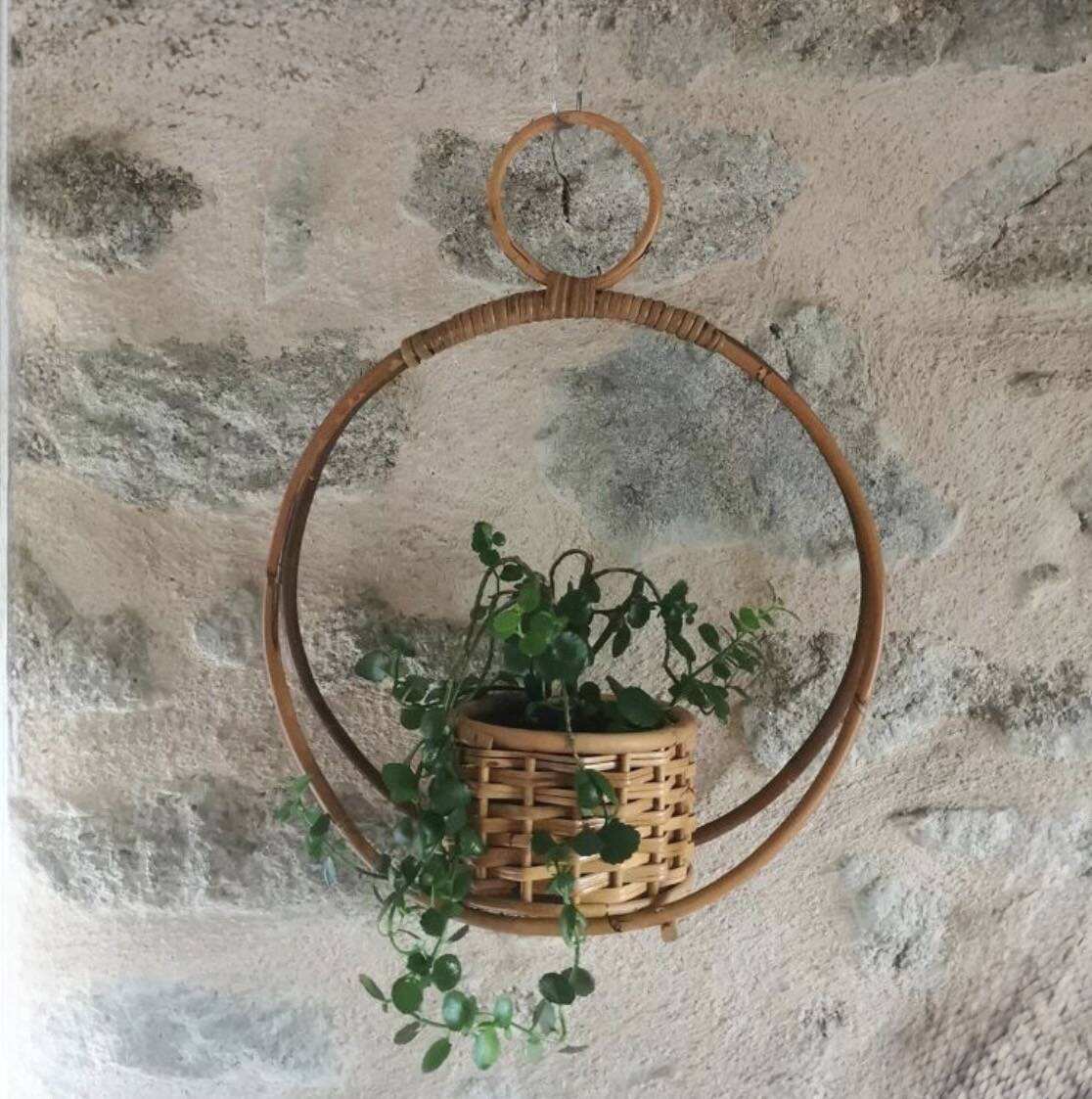 Bamboo and rattan plant holder or pot cover - 1970s