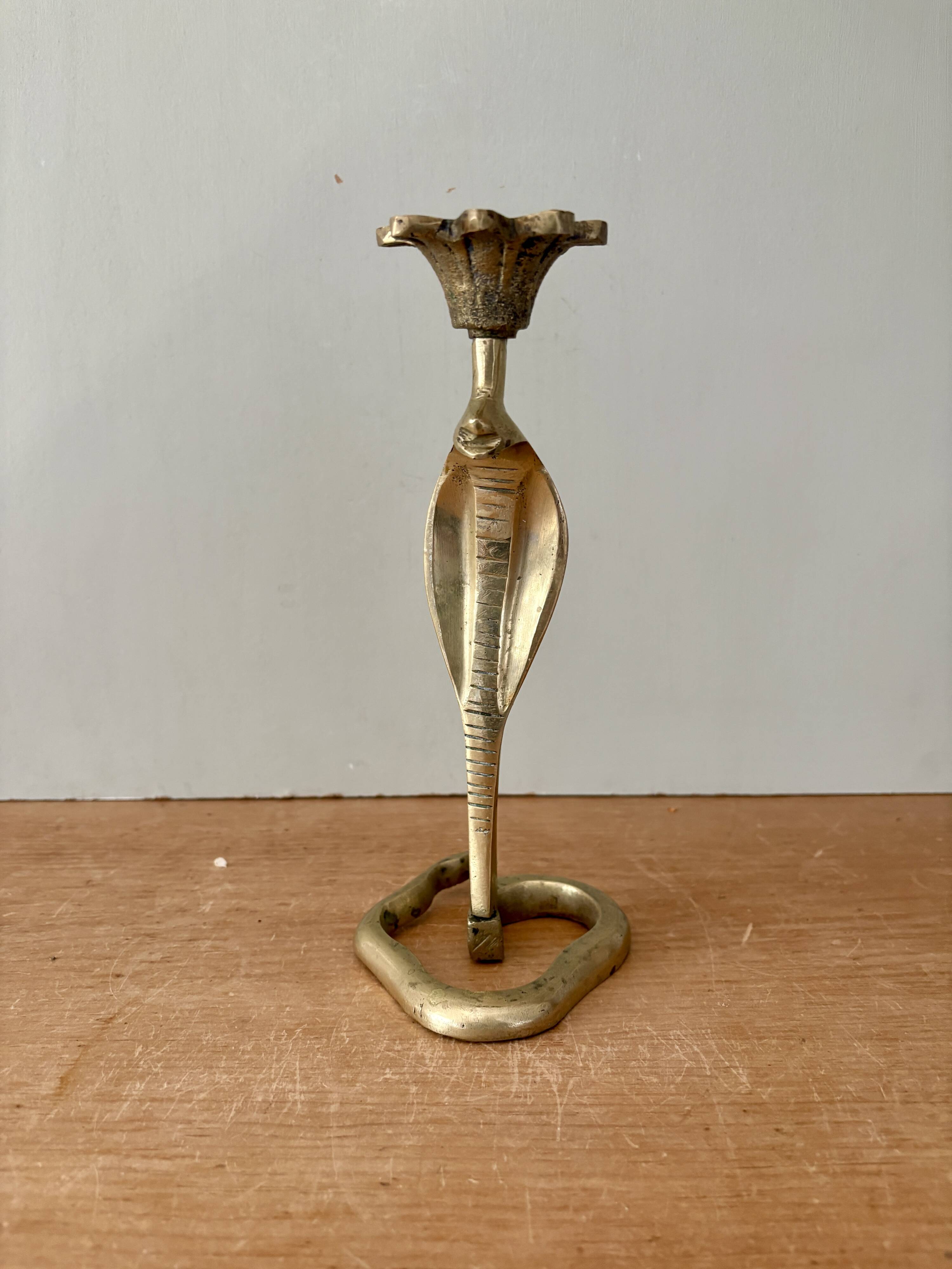 Vintage brass cobra candle holder