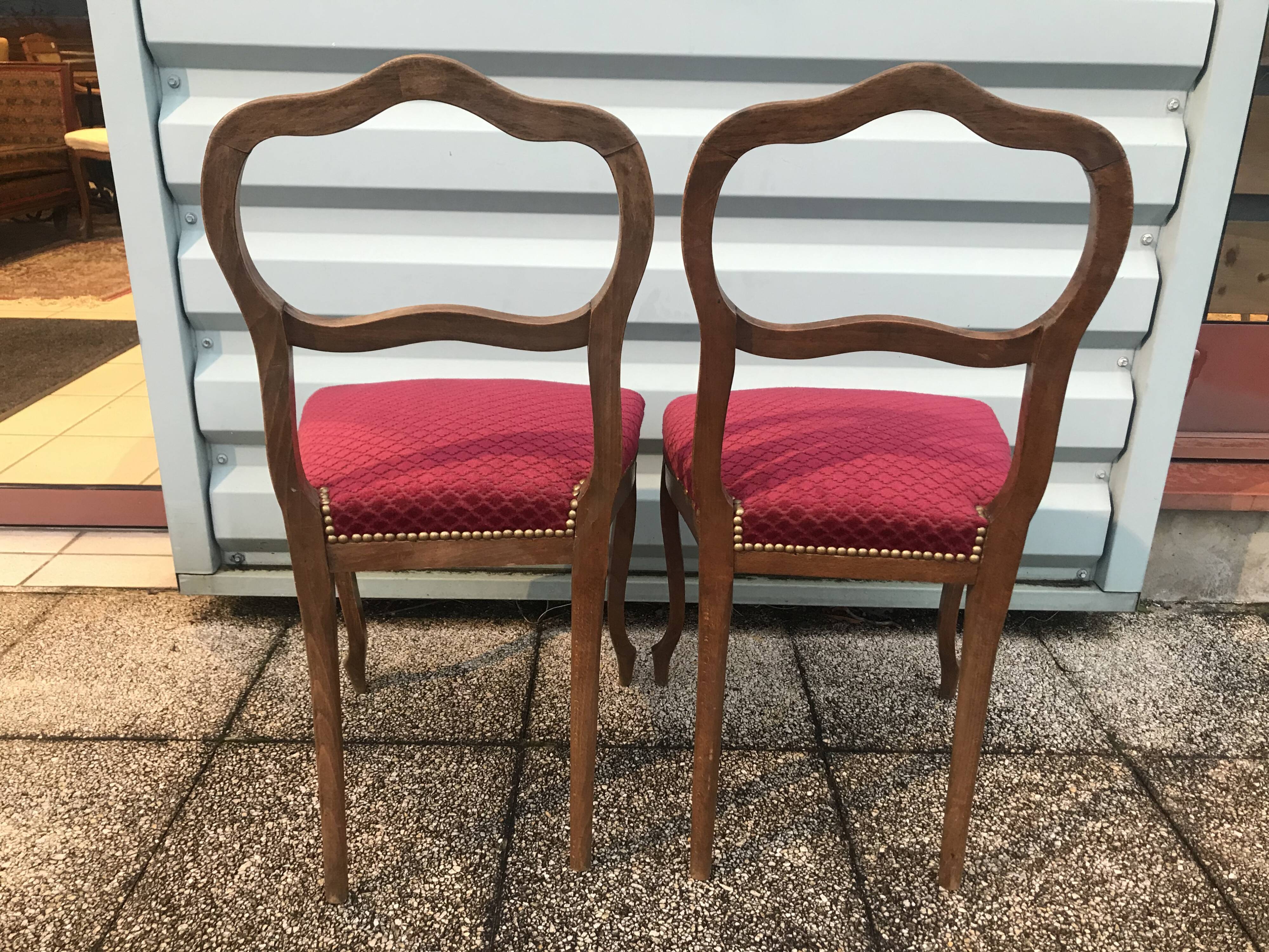 Pair of red velvet chairs Louis XV