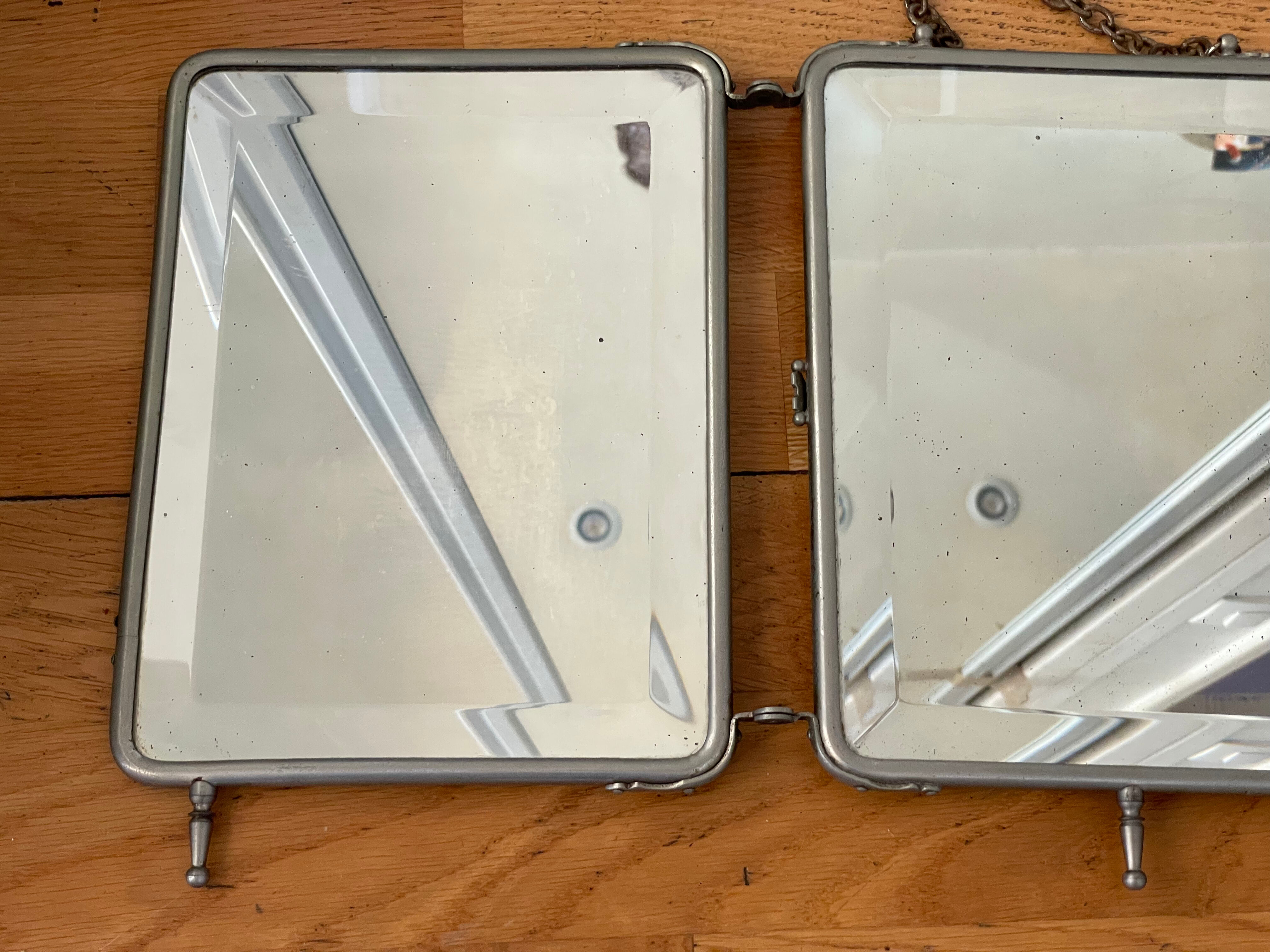 Mirror triptych barber beveled glass on stand