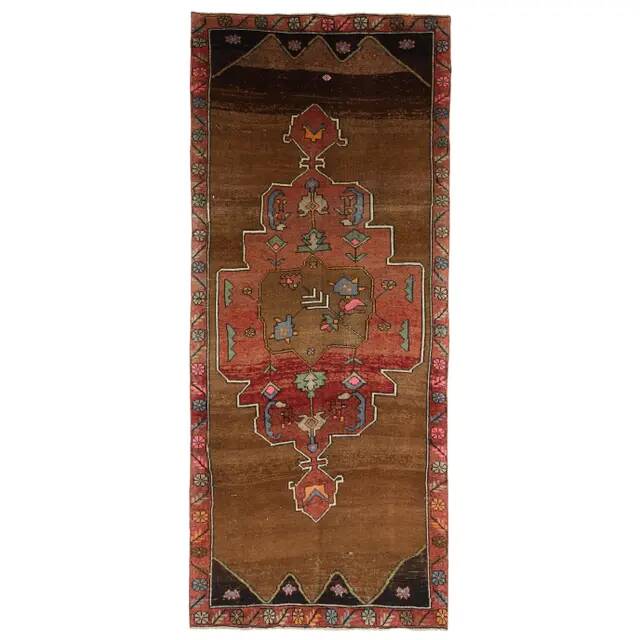 Vintage Turkish Oushak Handmade Wool Cotton Brown Runner Rug 165x417