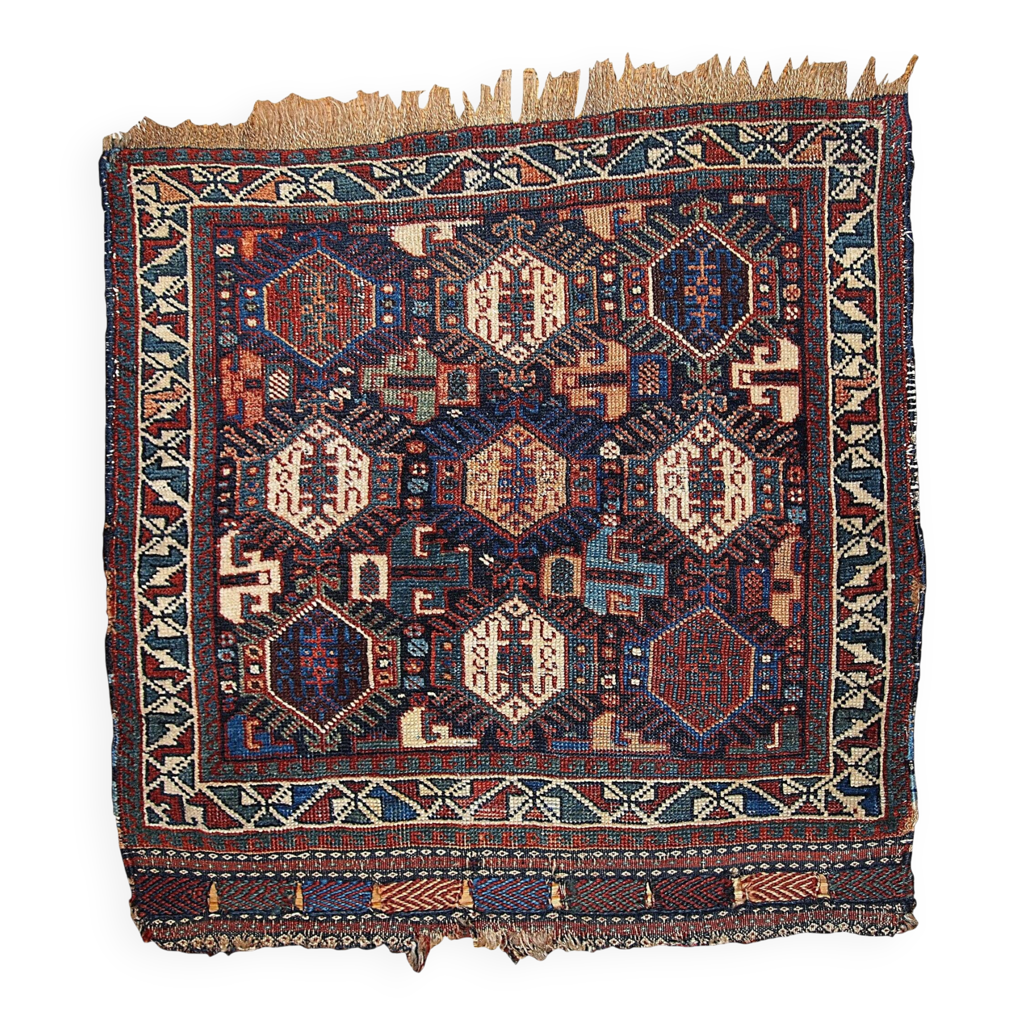Handmade antique collectible Persian Khamseh bag face 58cm x 67cm 1880s
