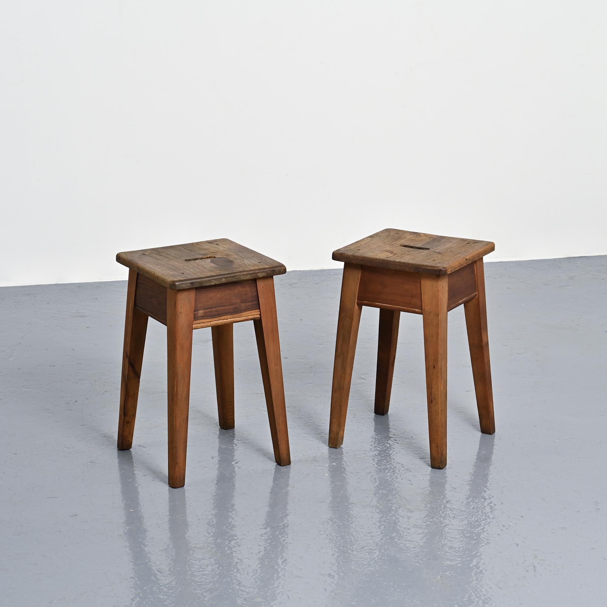 Pair of pine stools, Courchevel, France, circa 1960
