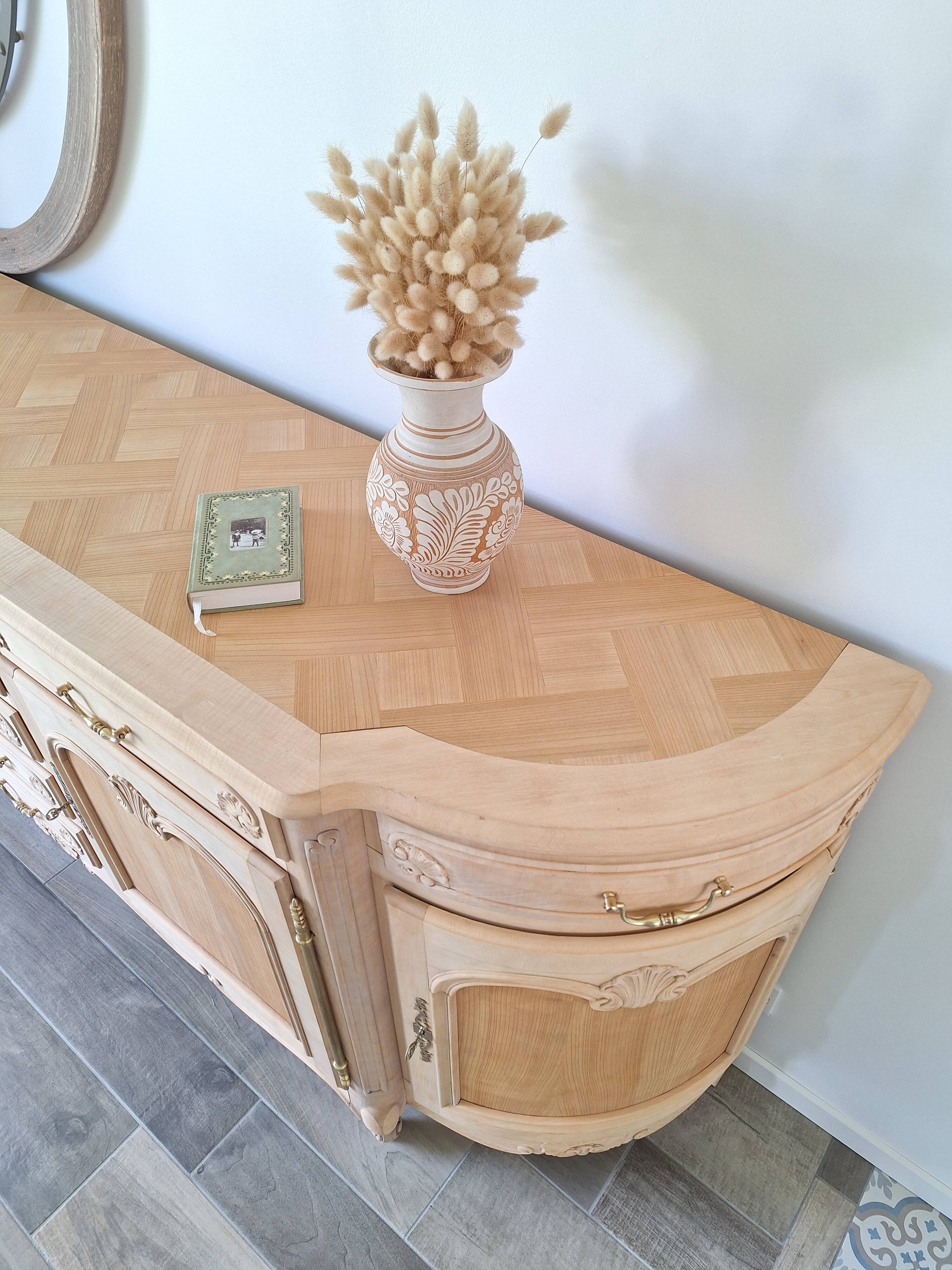 Low buffet in renovated solid cherry wood – Revisited Louis XV style – 250 cm