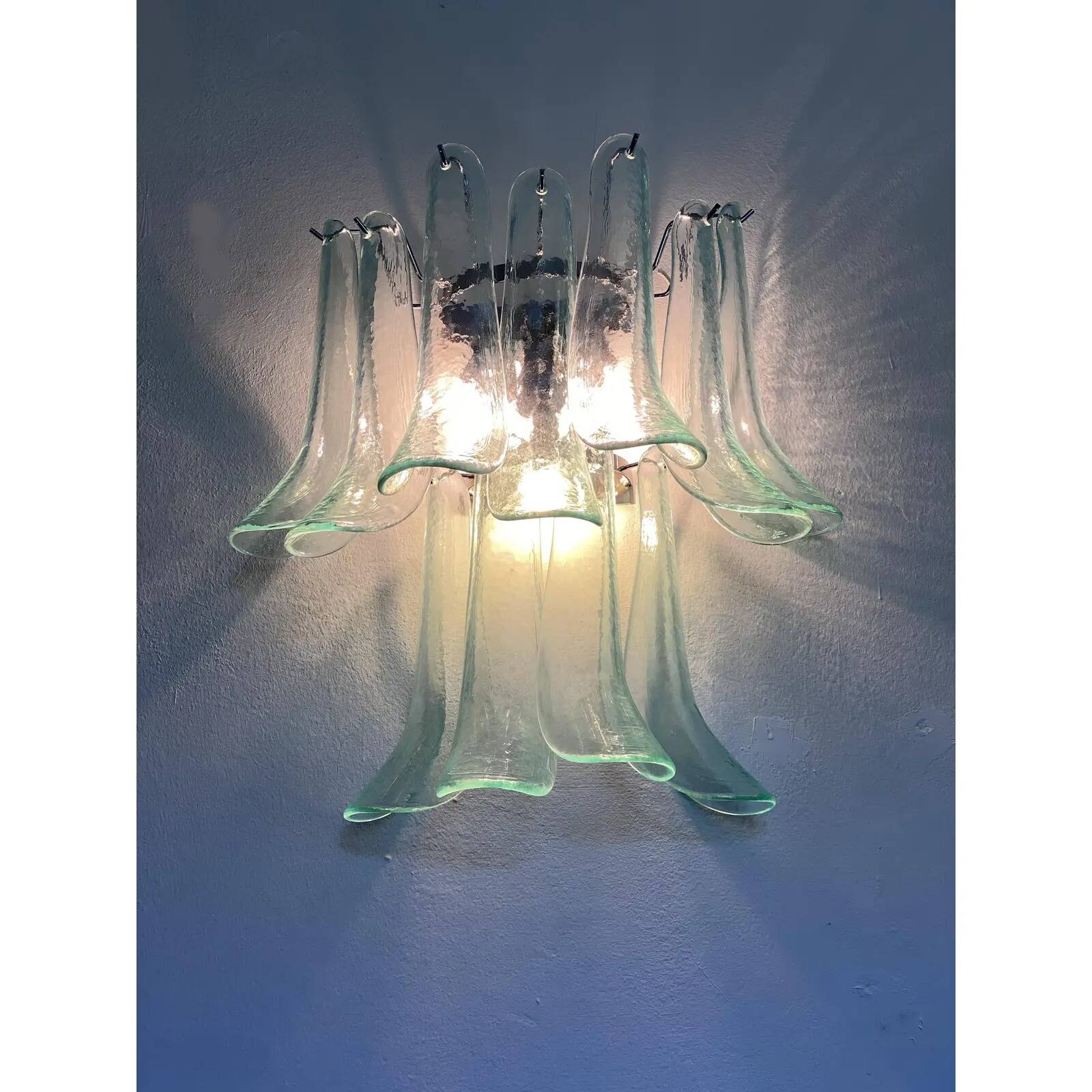 Pair of Italian Contemporary Murano Glass “Selle” Sconces with Green Water