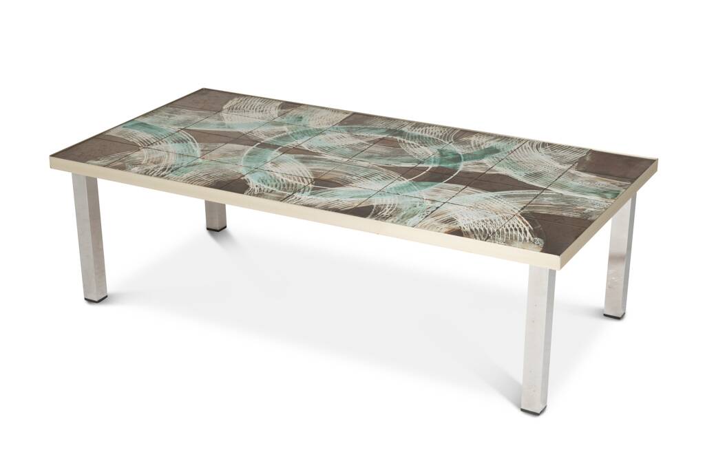 Coffee table with ceramic and chrome top. 1970s.
