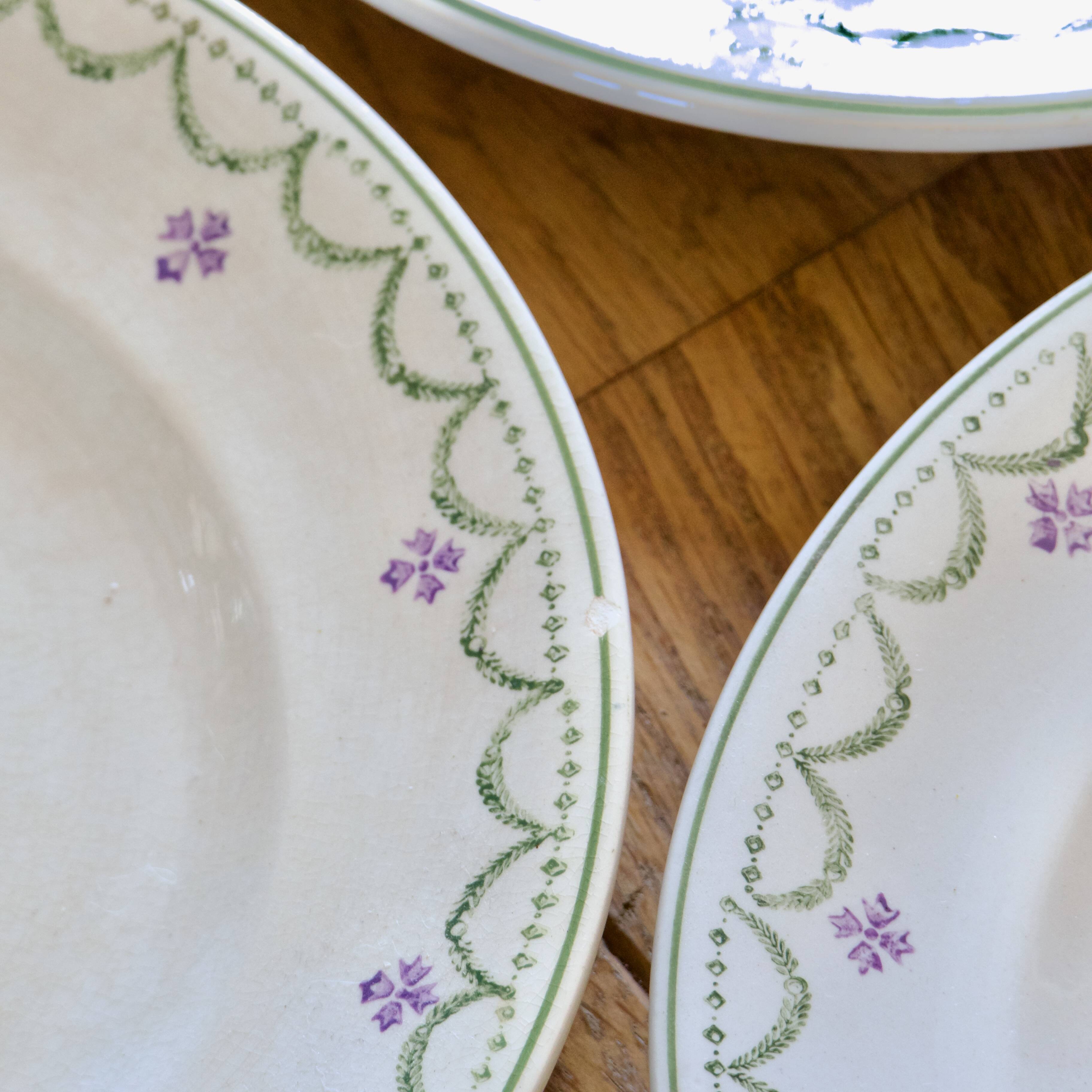 Antique Longwy "Violetta" hand-painted dinner plates