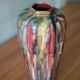 Vase signed Louis Gueule – Elgé Vierzon, multicoloured polychrome earthenware vase in geometric shape, collection.