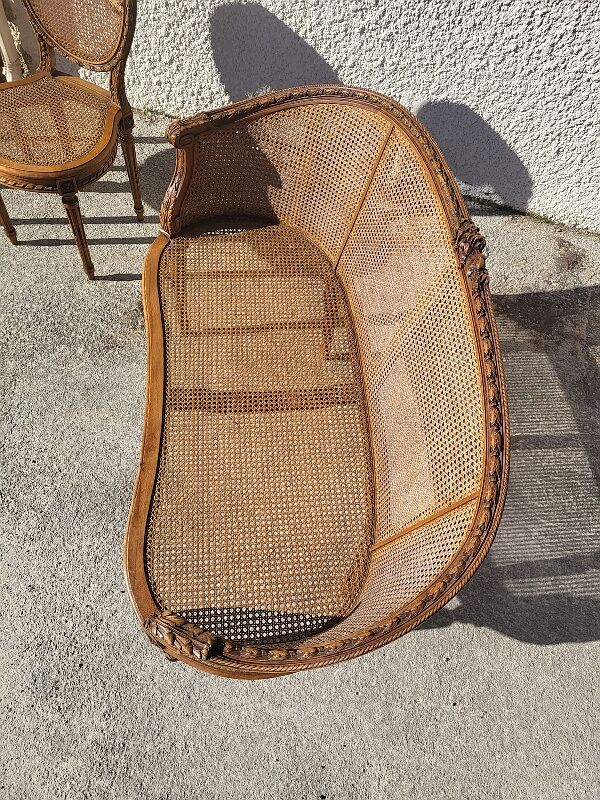 Canape bench 2 chairs louis xvi walnut canning