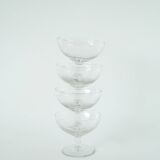 Set of 4 engraved crystal champagne glasses, arabesque motifs, 1950