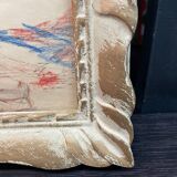 Dry pastels on paper “woman knitting on the beach”