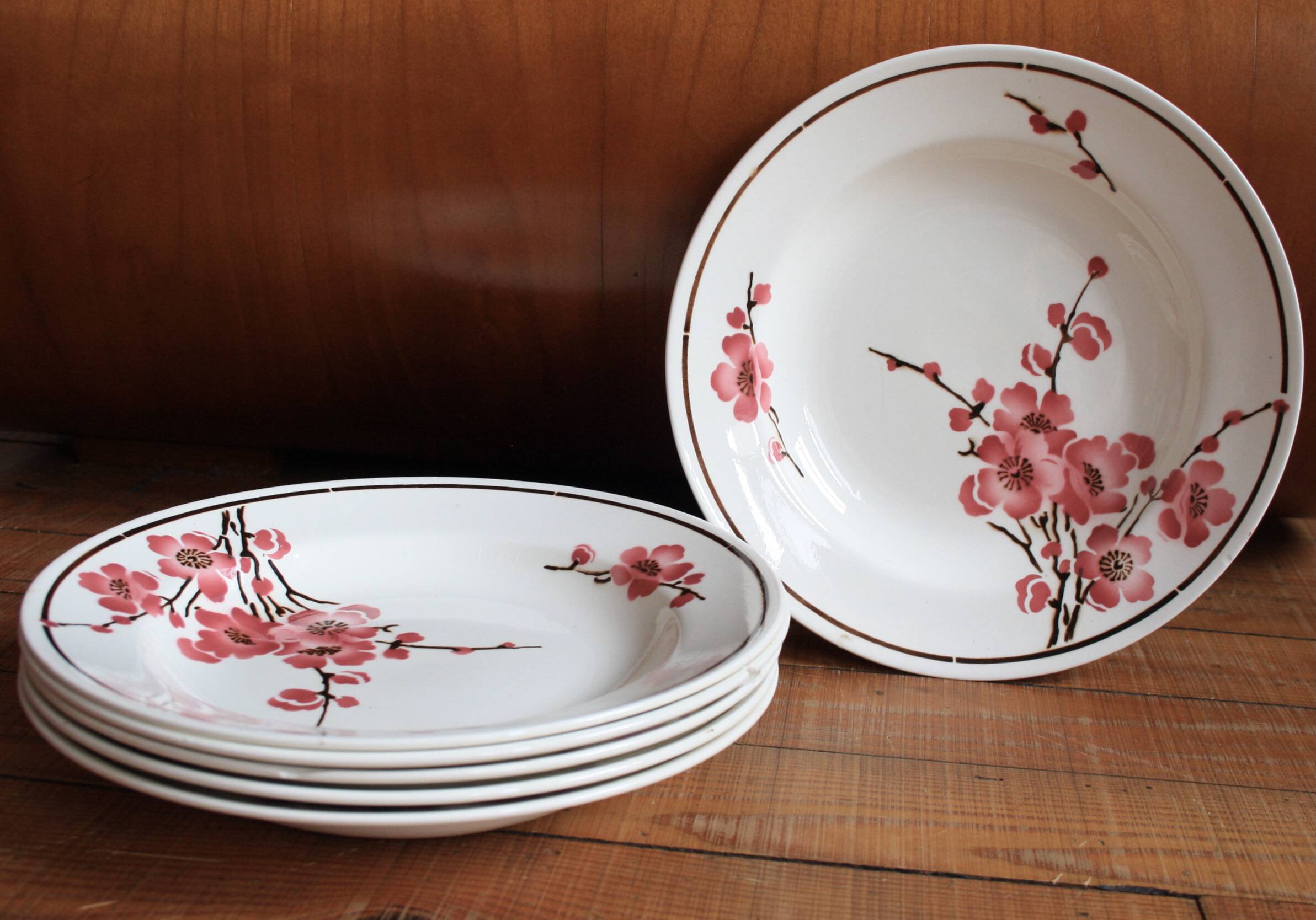 Set of 6 Terre de Fer St Amand "cherry" deep plates
