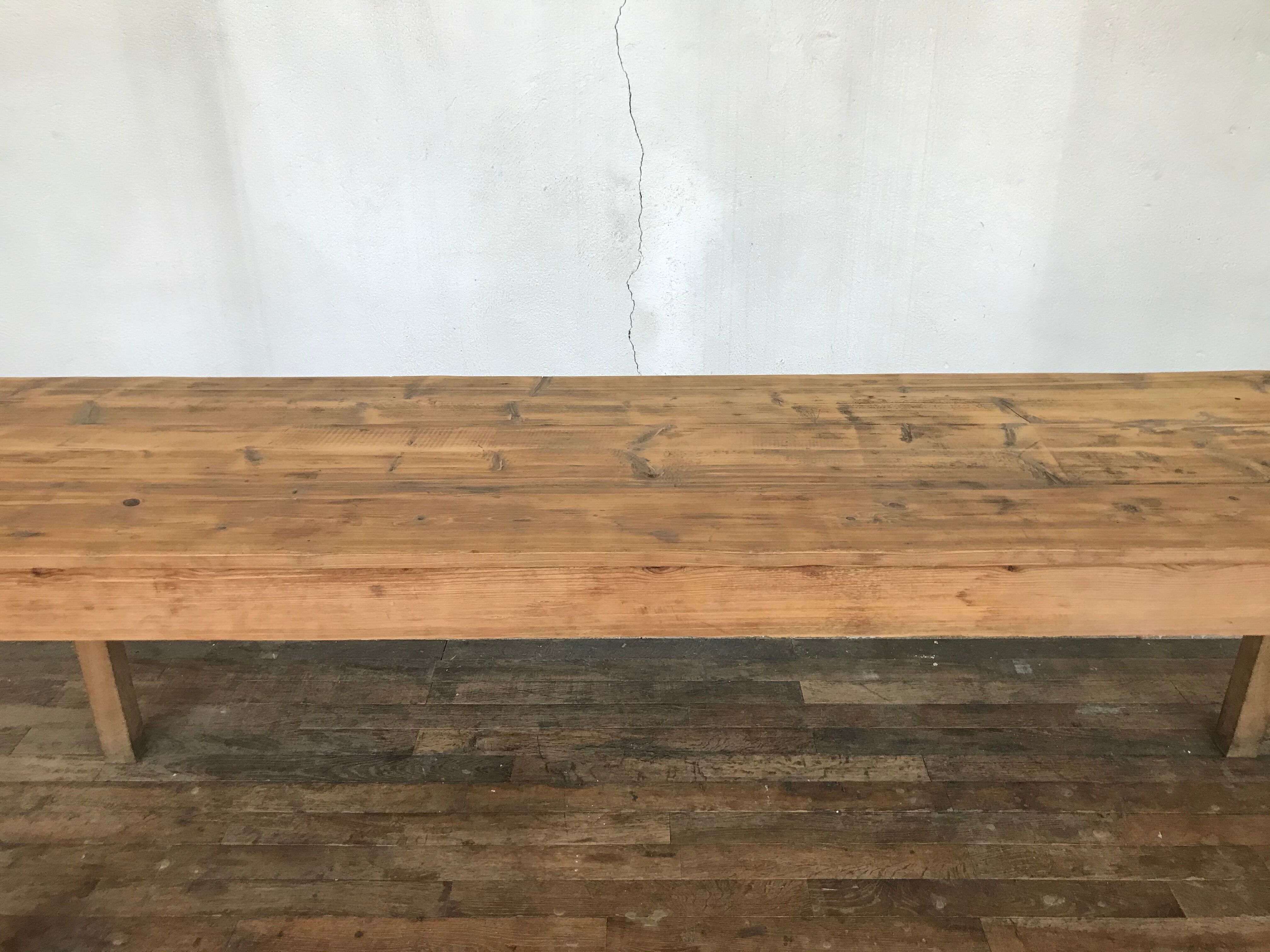 Old and large farm table early 20th shabby bistro fir