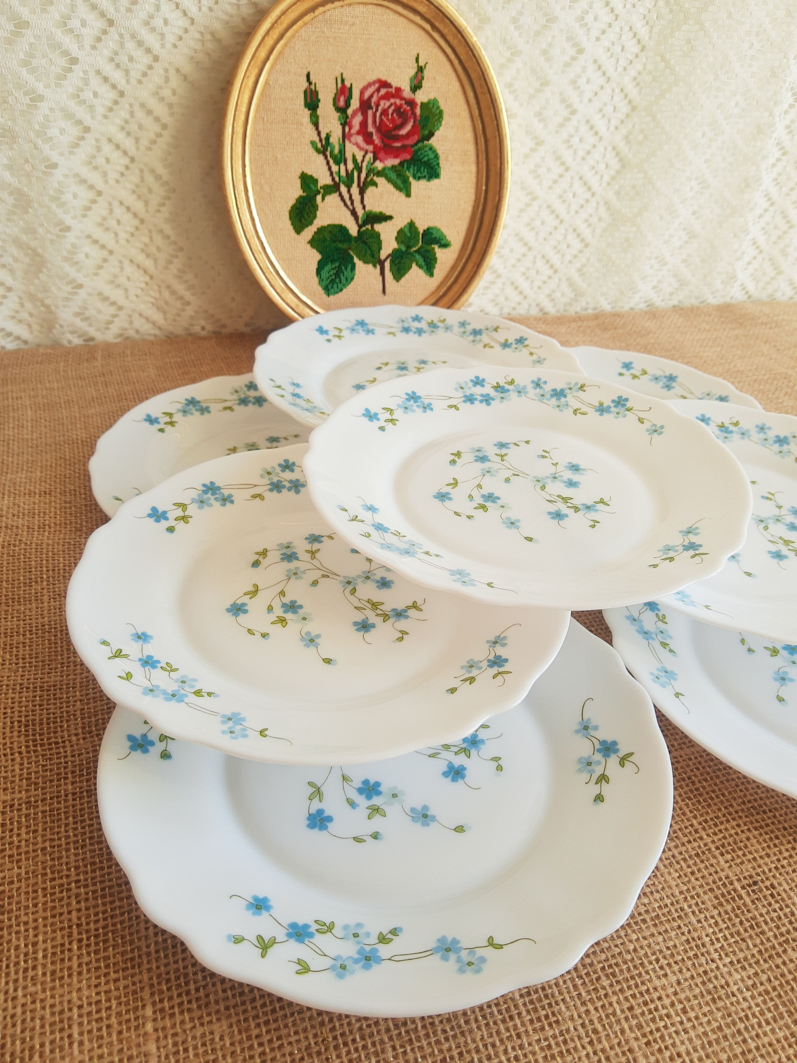 Set of 8 dessert plates Arcopal model Véronica vintage