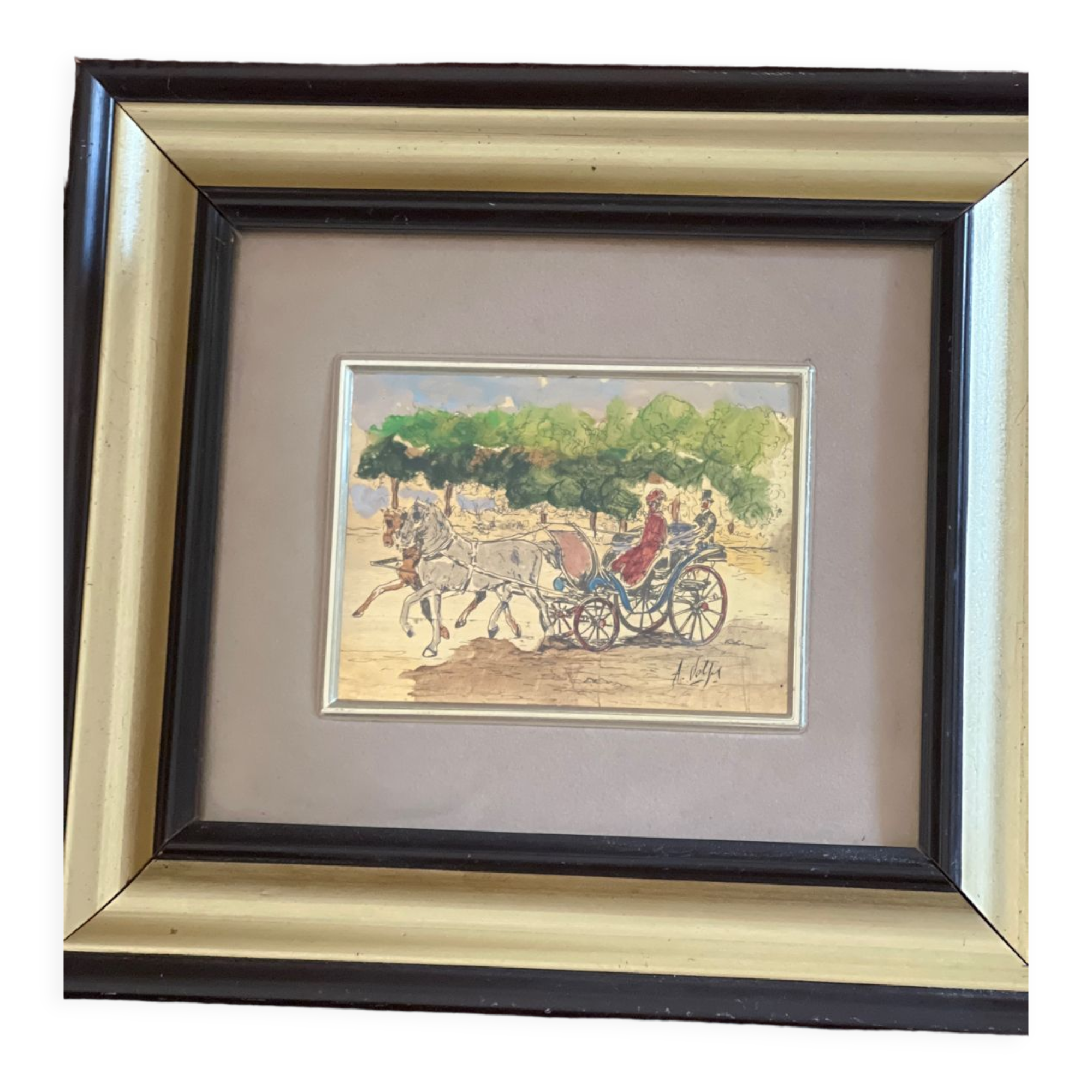 Painting on the gold leaf "La Caleche"