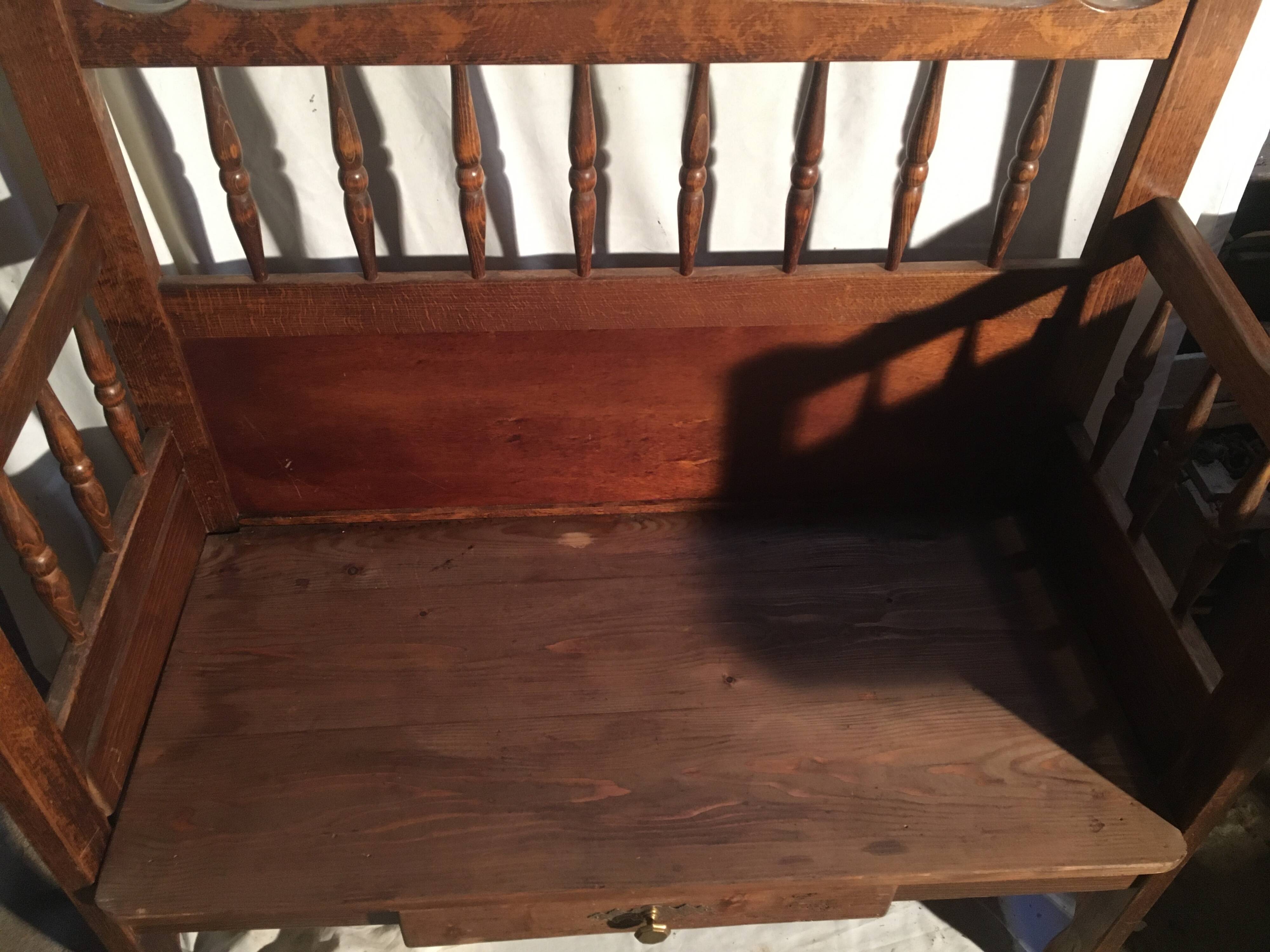 Beech baluster bench with drawer