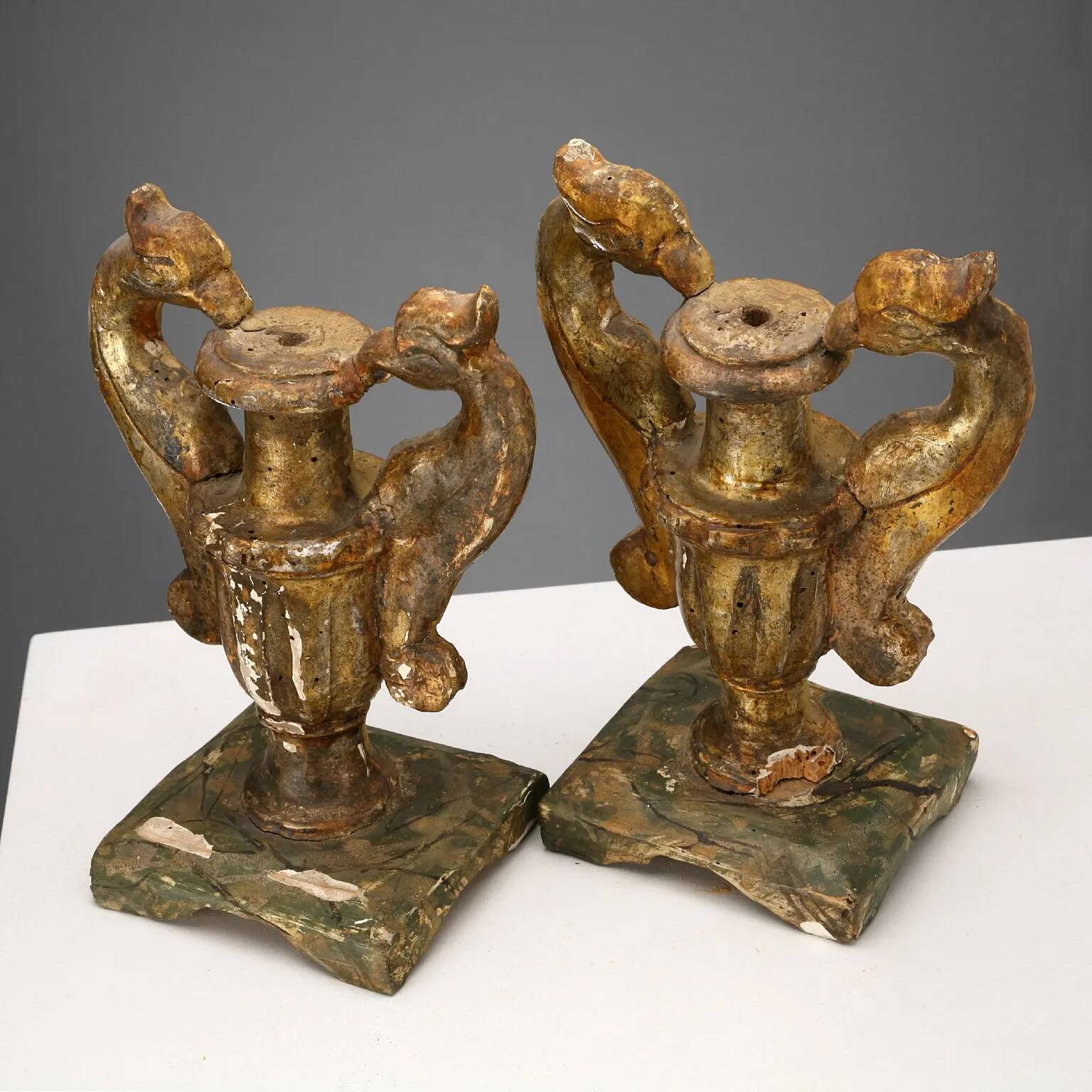 Antique vases in gilded and lacquered wood, Italy, 19th century