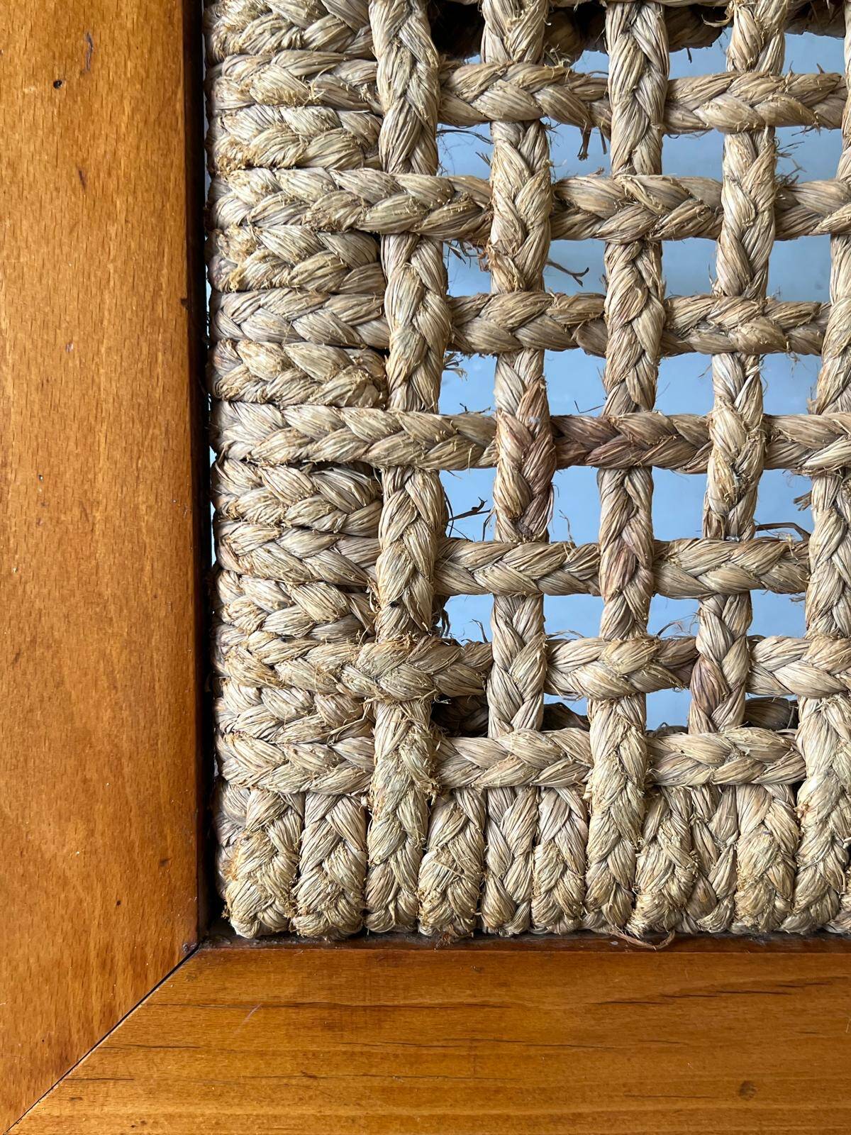 Teak wood coffee table with braided rope, Audoux-Minet 1950