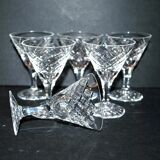 Series of 6 glasses with flared head in cut crystal