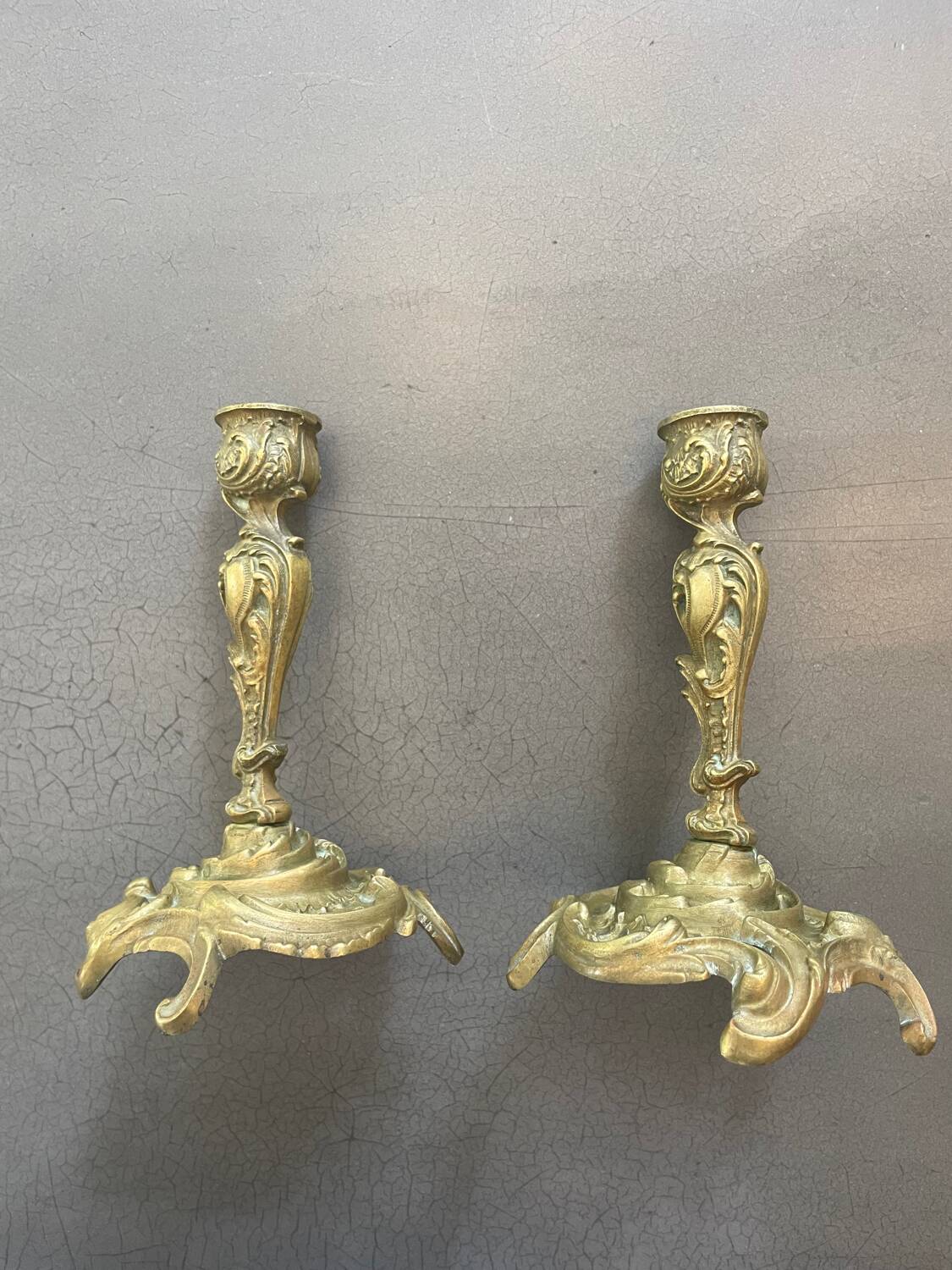 Pair of Louis XV style gilt bronze candlesticks