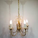 Lustre 5 lumières en laiton et cristal