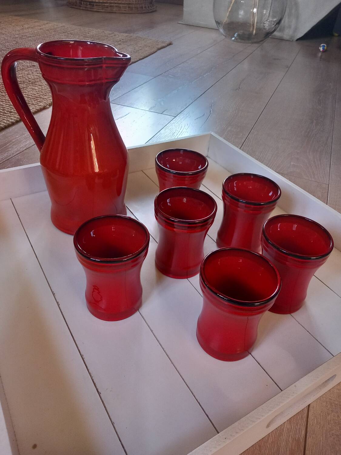 Pitcher and 6 old Elchinger mug glasses