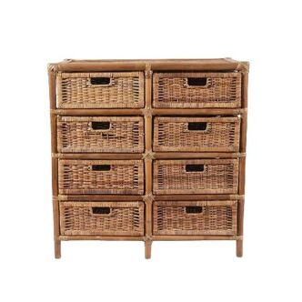Commode en osier et rotin avec 8 tiroirs