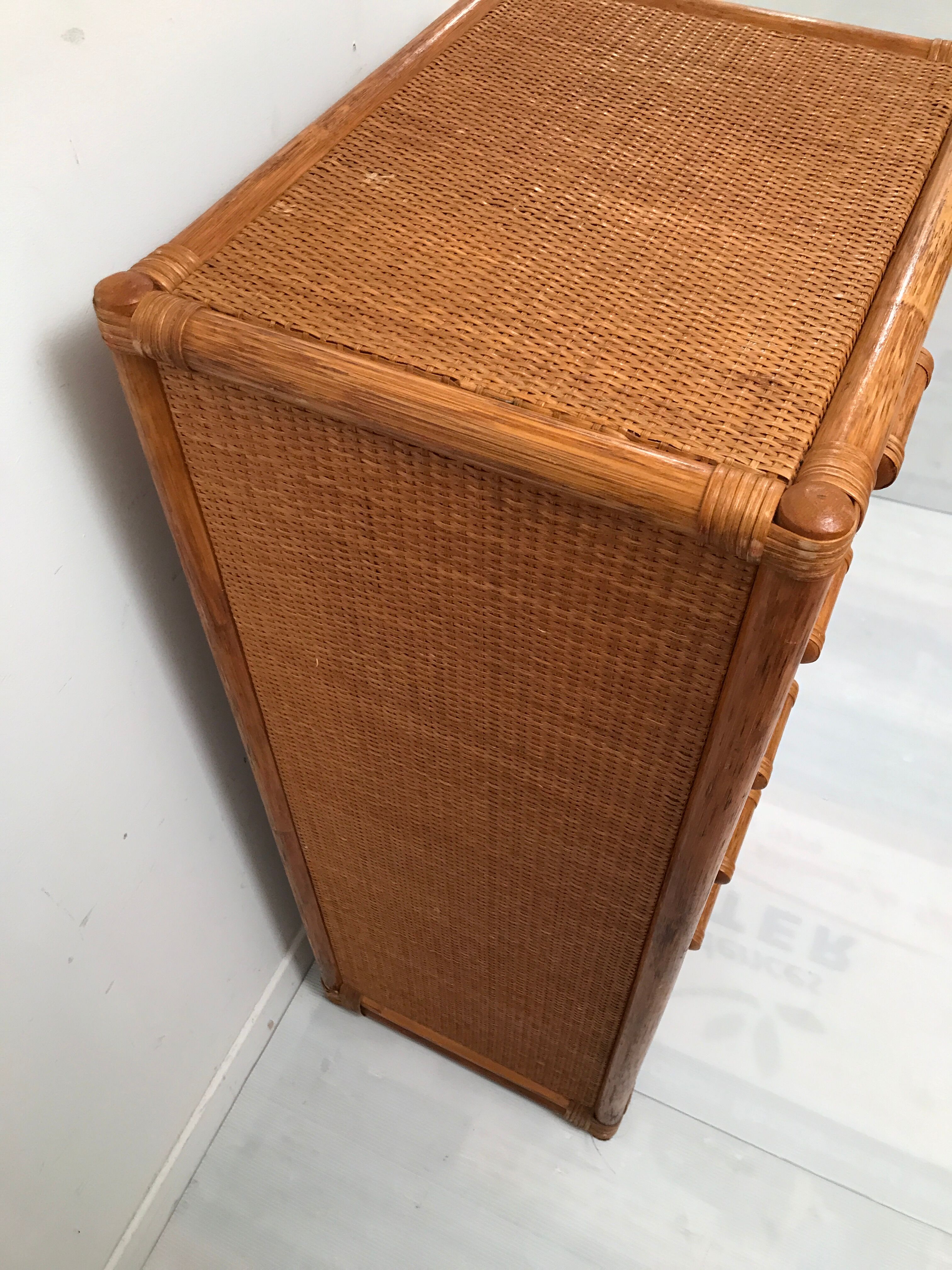Vintage bamboo chest of drawers from the 60s and 70s
