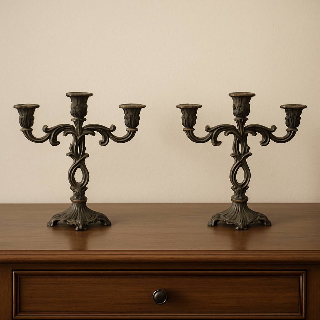 Pair of vintage candlesticks, baroque rococo style.