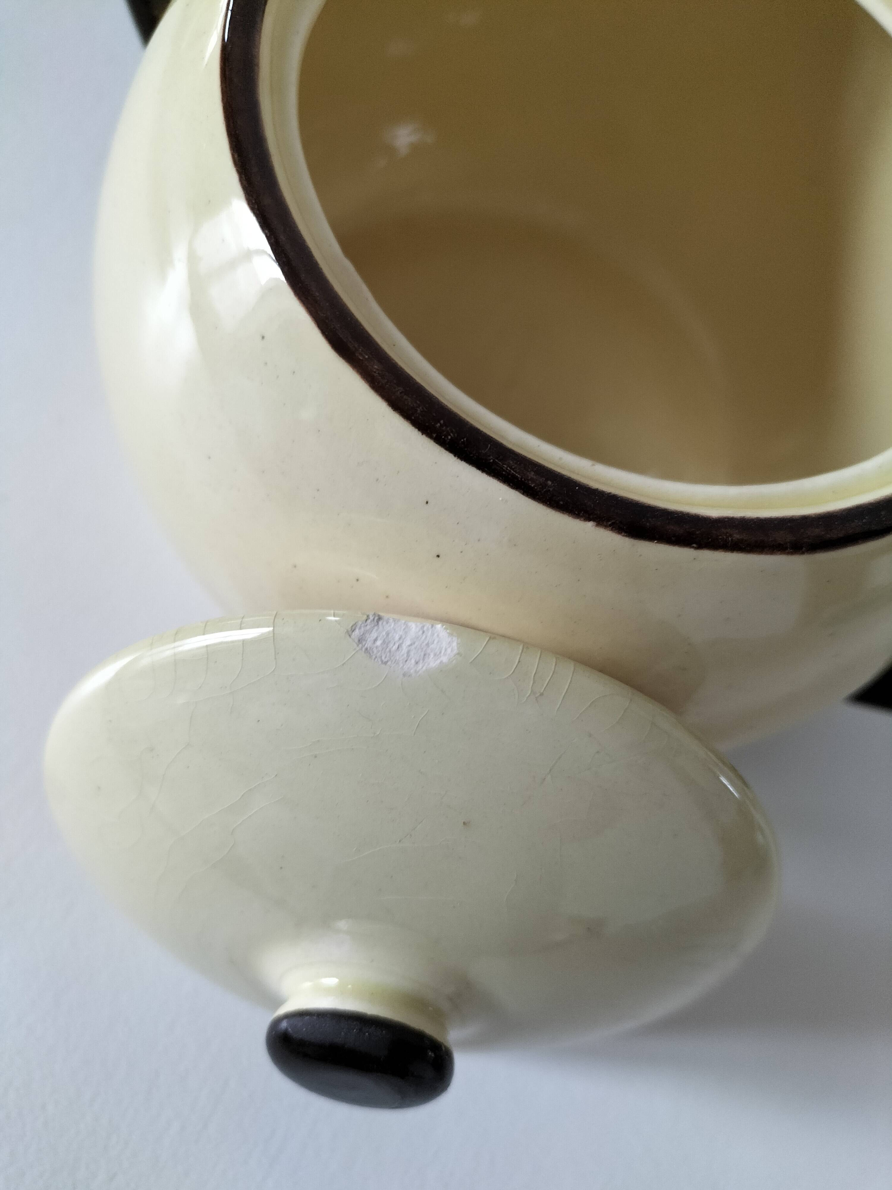 HBCM Sugar Bowl and Milk Jug Duo - Vintage Cream and Brown Earthenware