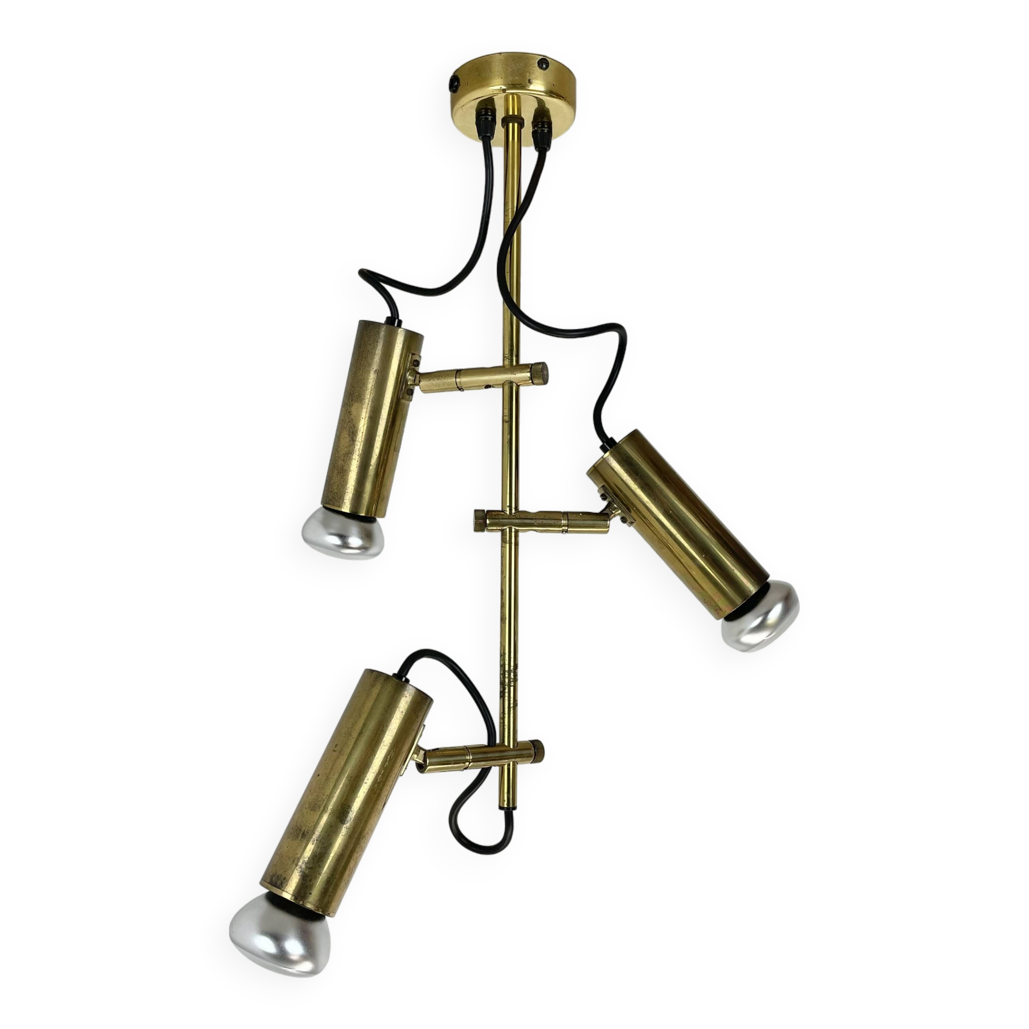 Unique 3-spot brass ceiling light koch and lowy style omi lighting germany, 1970