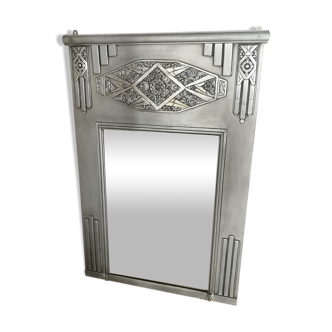 Vintage mirror art déco in wood painted silver