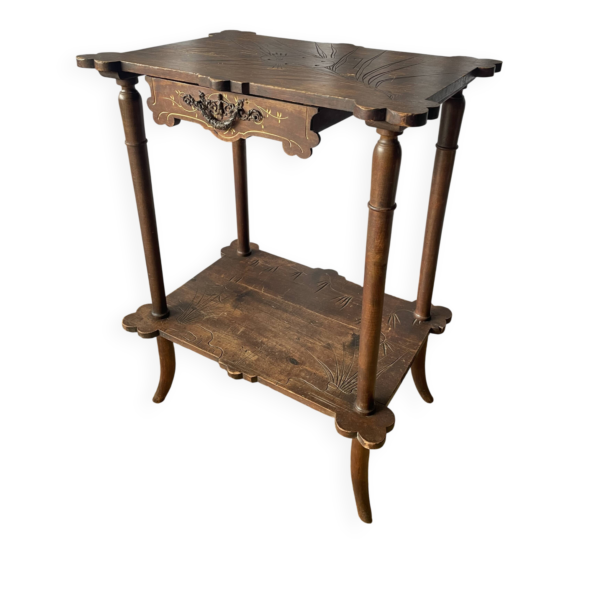Elegant Art Nouveau side table in walnut, France early 20th century.