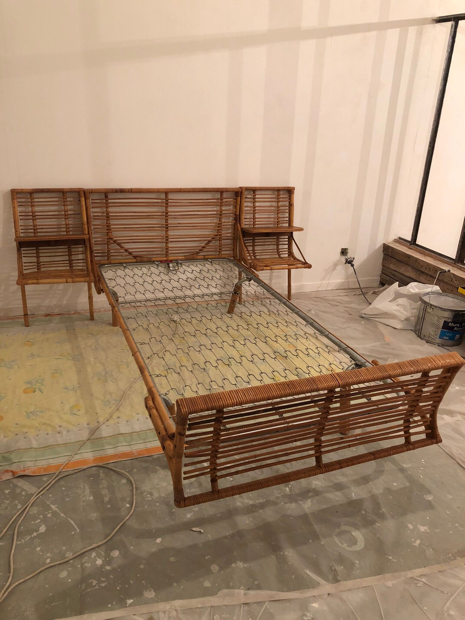 With integrated nightstands vintage rattan bed