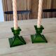 Pair of vintage Art Deco style green glass candlesticks