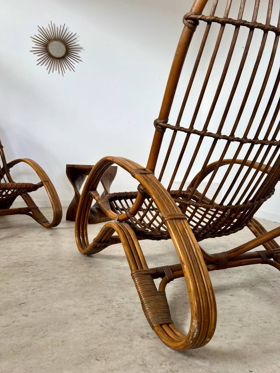 Set of 2 rattan lounge chairs armchairs Italian design from the 60s vintage rattan