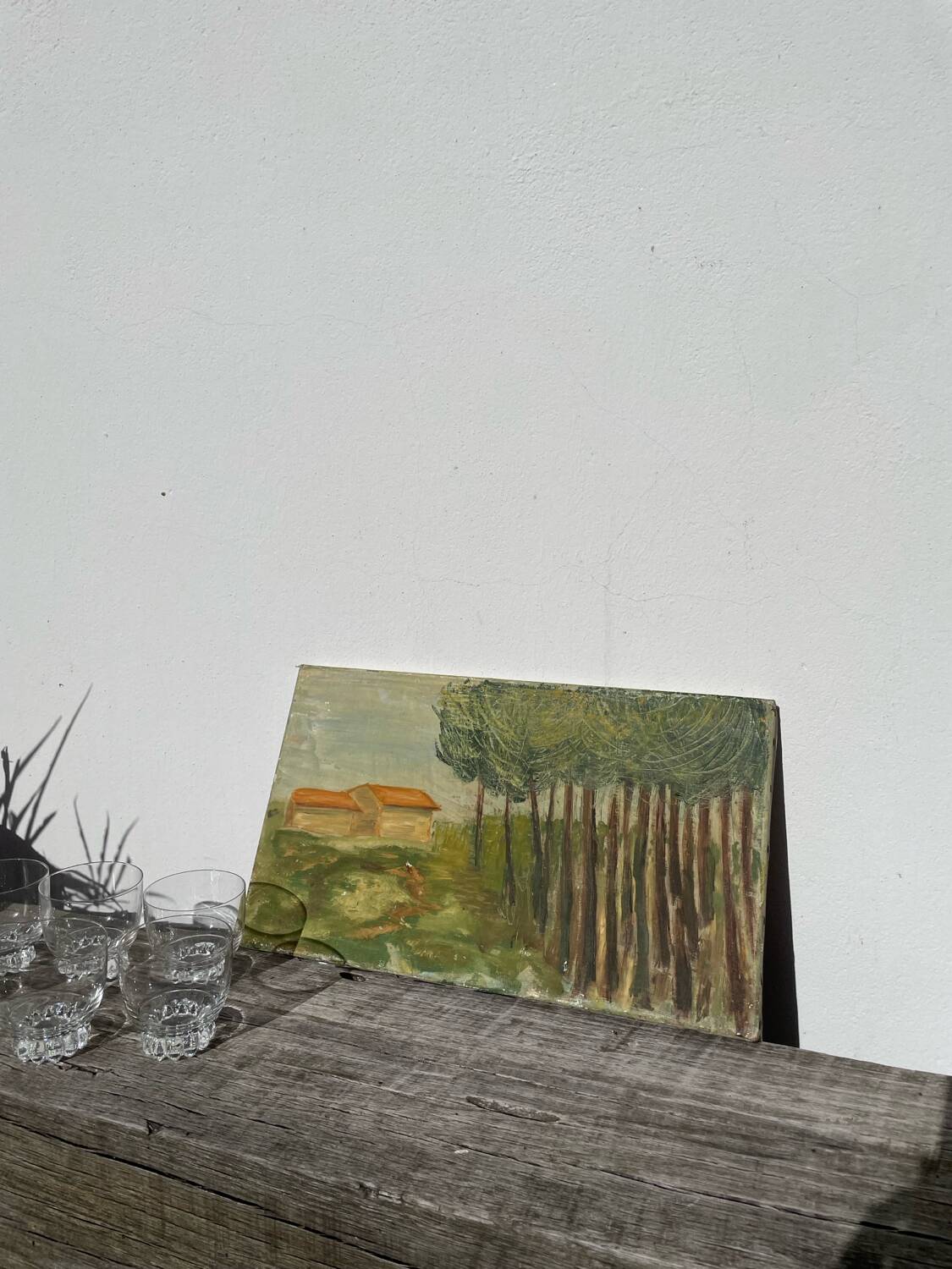 Old painting of a forest landscape in Les Landes