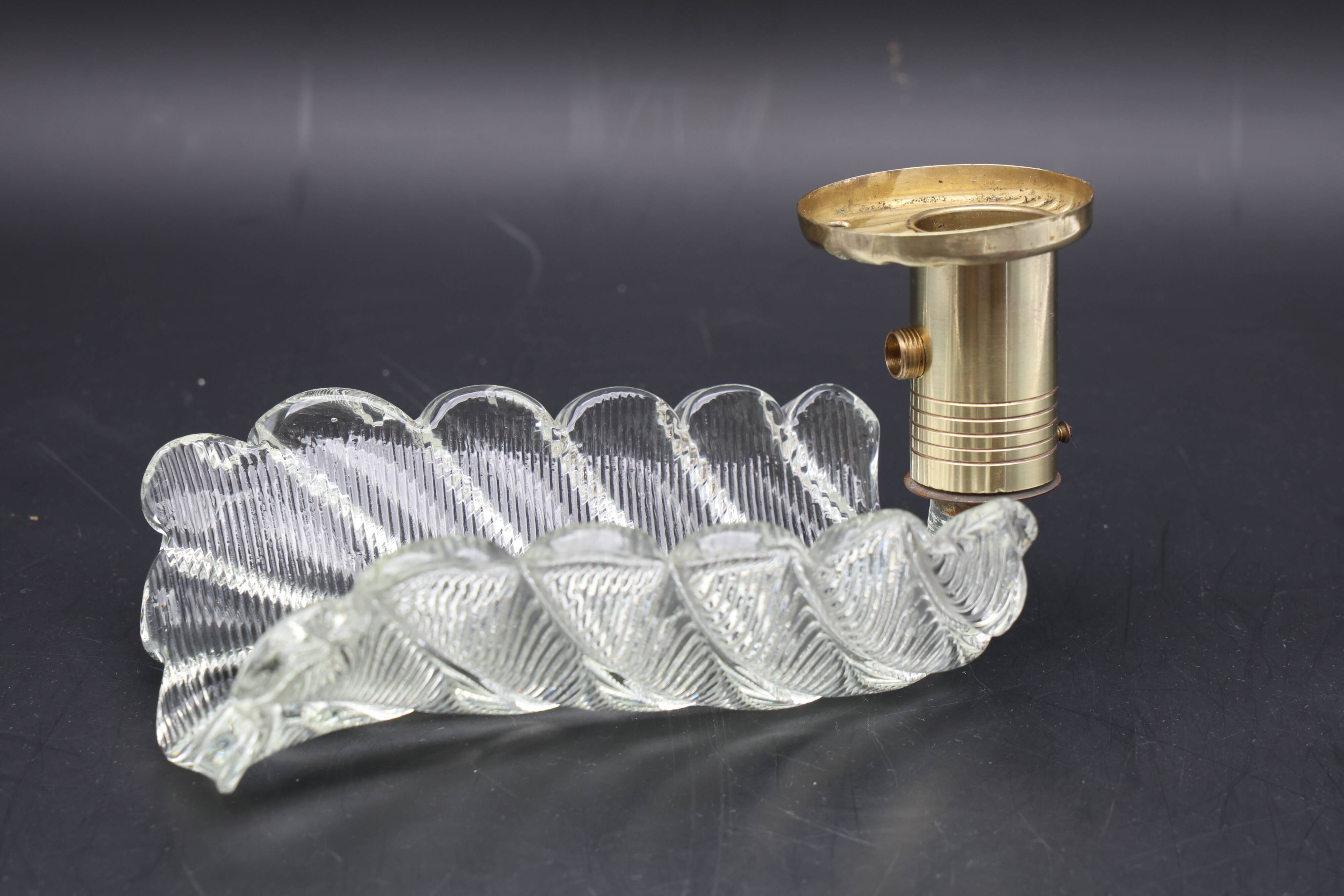 Art Decò Wall light Trasparent Murano Glass Leave by Barovier e Toso, 1950s