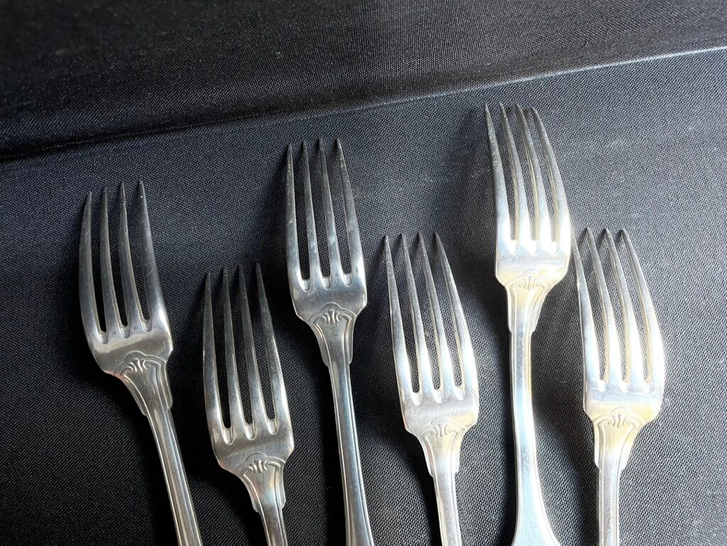 6 Christofle silver silver metal salad or dessert forks model Vendôme/Arcantia before 1983
