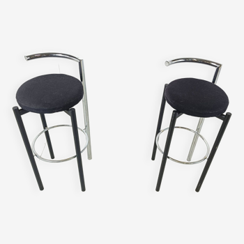 Pair of postmodern chrome and metal bar stools, 1980s