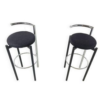 Pair of postmodern chrome and metal bar stools, 1980s