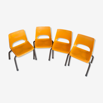 Set of 4 orange school chairs